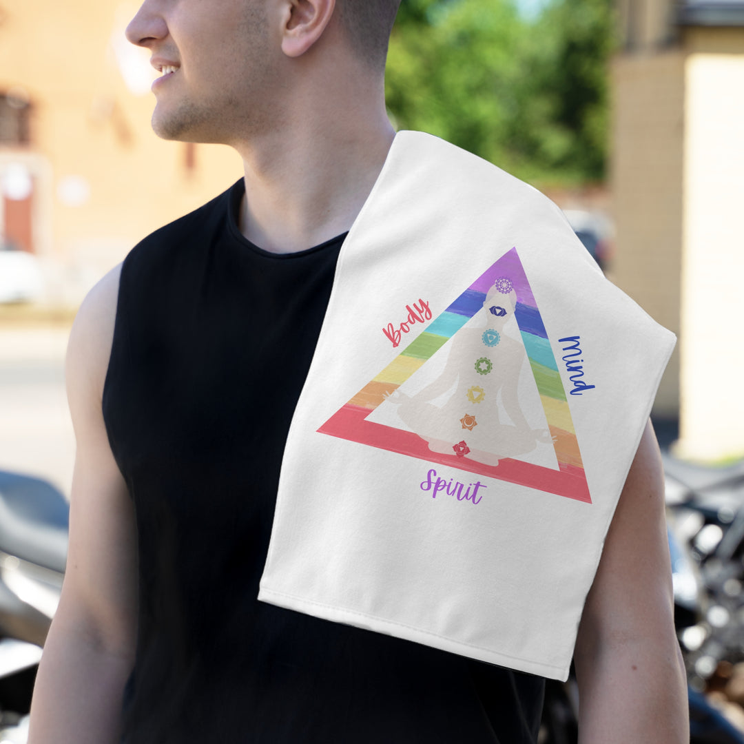 Triangle Connect Body Mind Spirit Chakra Yoga Sweat Towel, 11x18