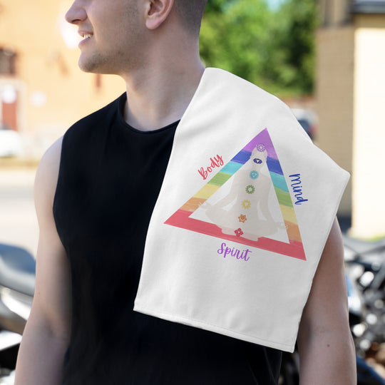 Triangle Connect Body Mind Spirit Chakra Yoga Sweat Towel, 11x18