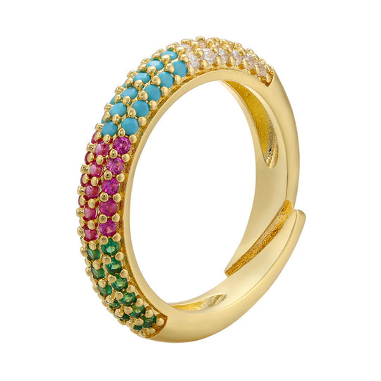 Micro Inlaid Zircon Multicolor Colorful Crystals Ring