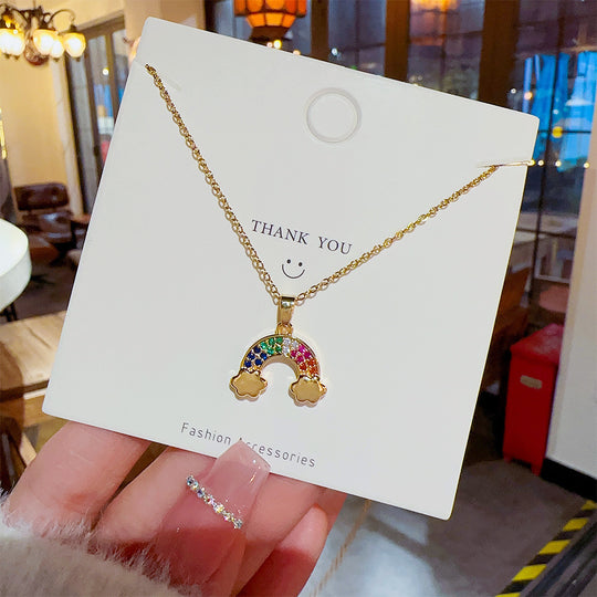 Women's Colorful Crystals Rainbow Pendant Necklace