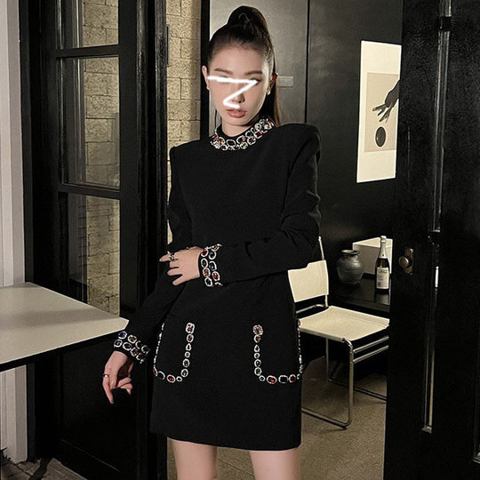 Retro Colorful Crystals Round Neck Dress