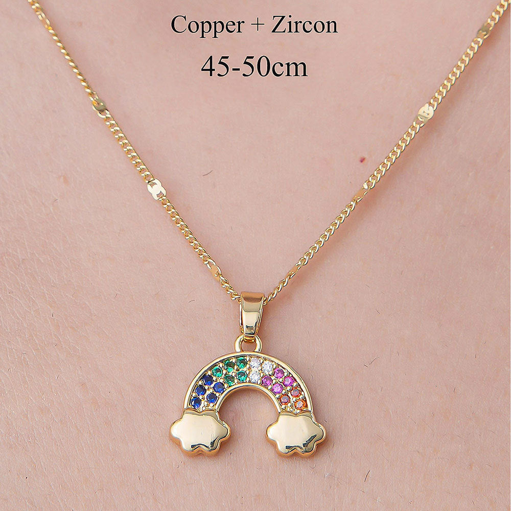 Women's Colorful Crystals Rainbow Pendant Necklace