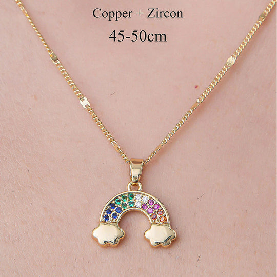 Women's Colorful Crystals Rainbow Pendant Necklace