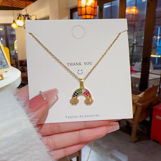 Women's Colorful Crystals Rainbow Pendant Necklace