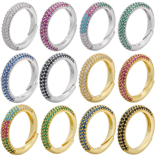 Micro Inlaid Zircon Multicolor Colorful Crystals Ring