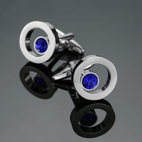Jewelry Oval Cufflinks With Blue Crystals